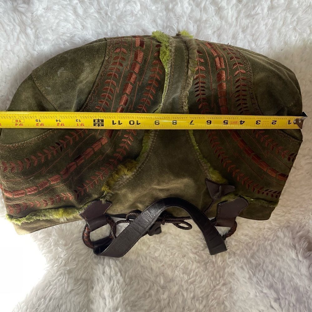 Maxx New York Hobo satchel leather suede olive green brown strap & embro… - Picture 9 of 15